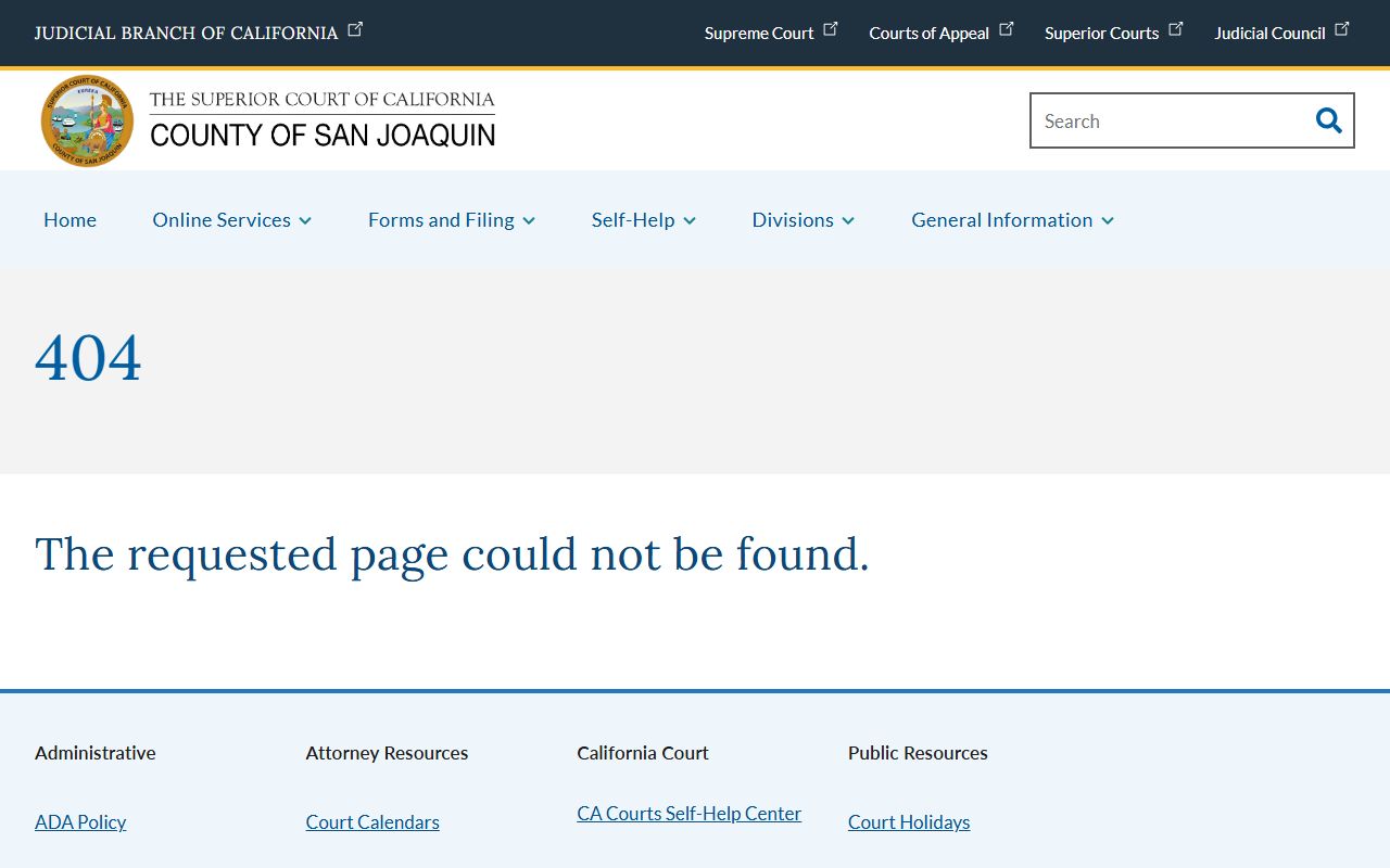 San Joaquin County family law division page used to start divorce records lookups