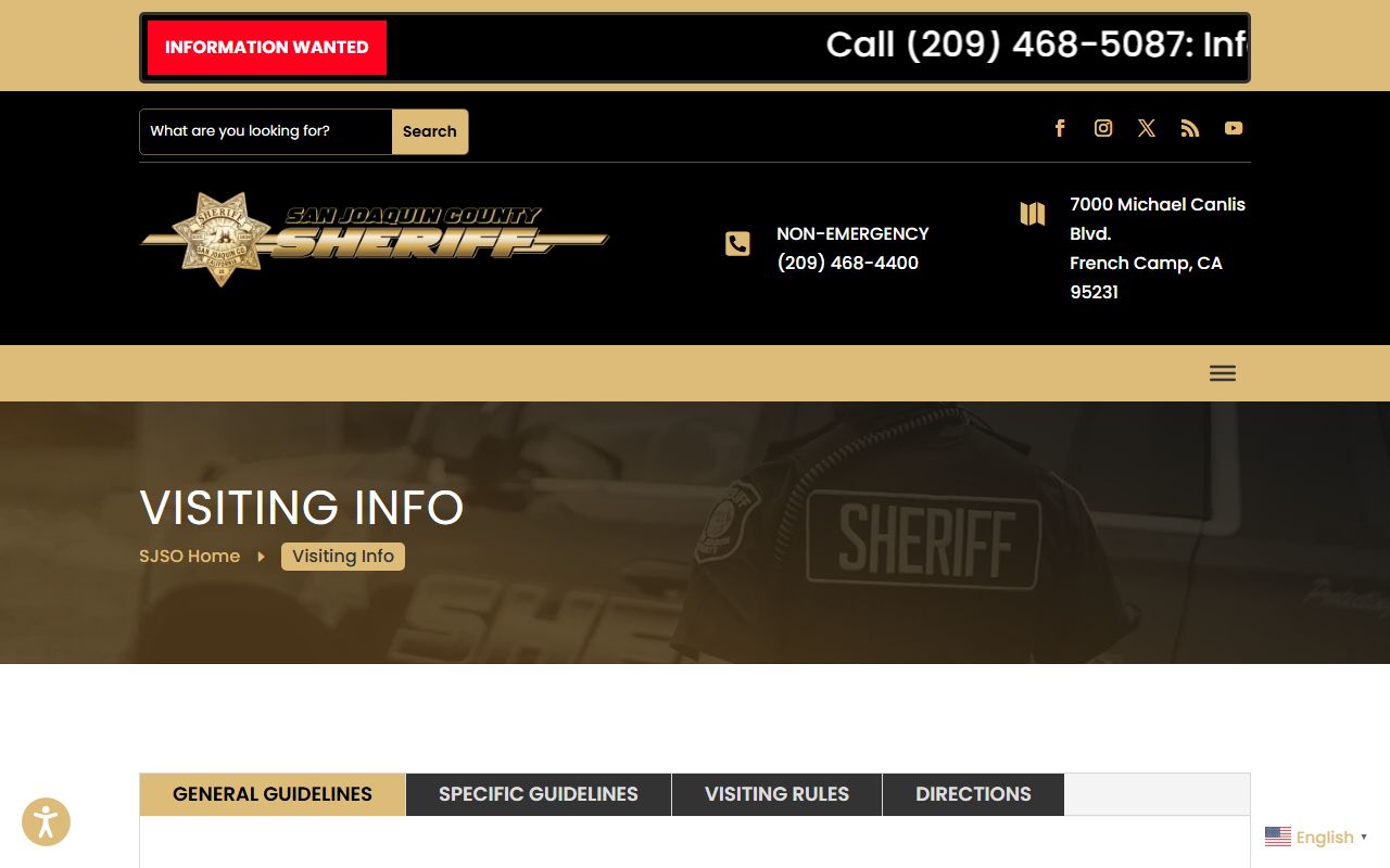 San Joaquin County inmate records jail visiting rules and schedule page