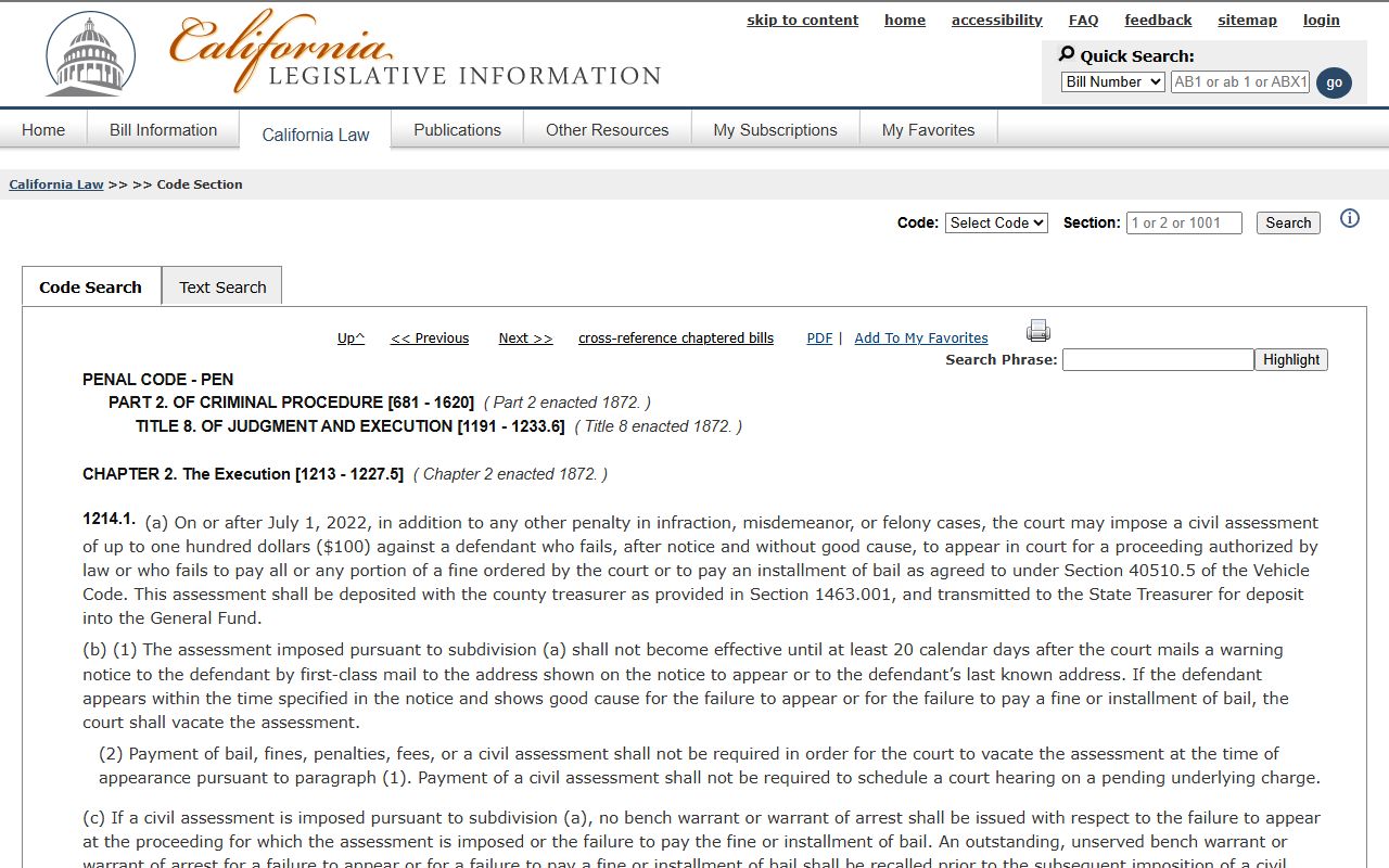 San Joaquin County traffic court records: Penal Code 1214.1 civil assessments for failure to appear