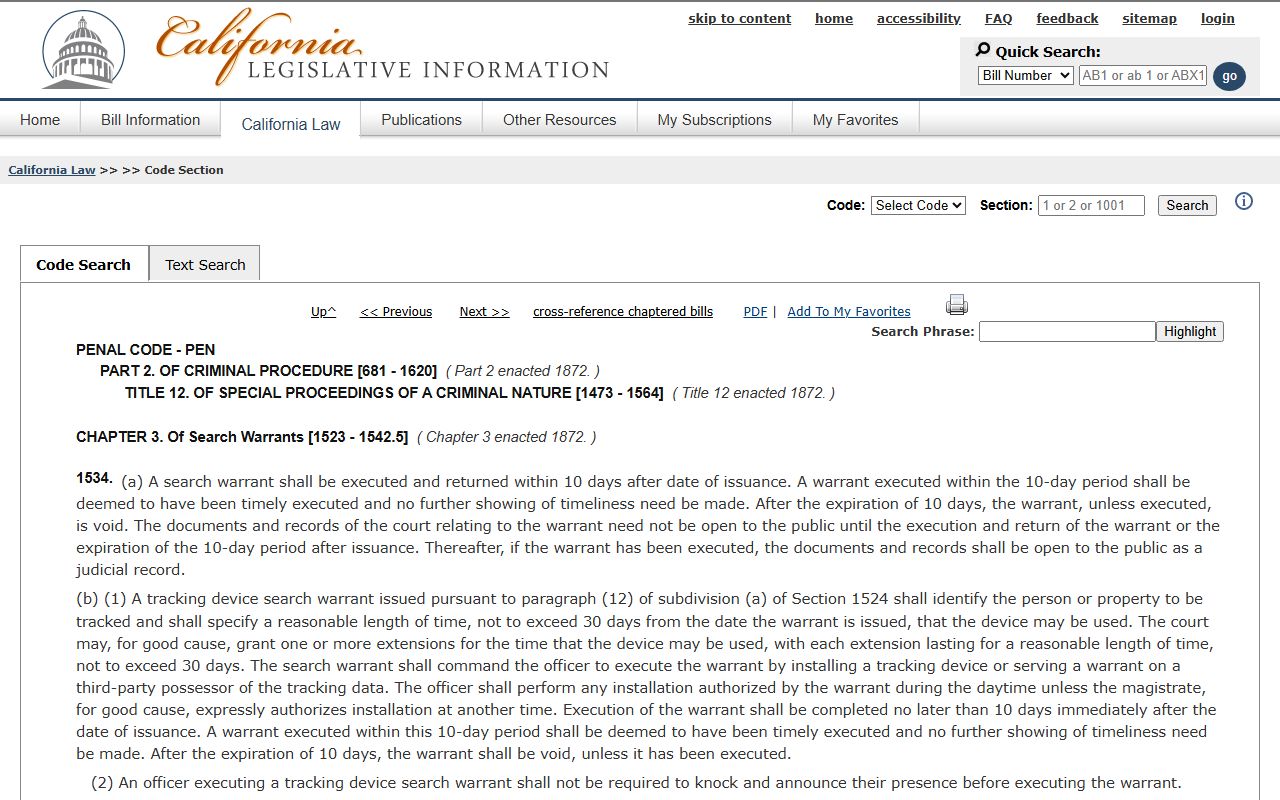 San Joaquin County warrant records: Penal Code section 1534 search warrant return and filing