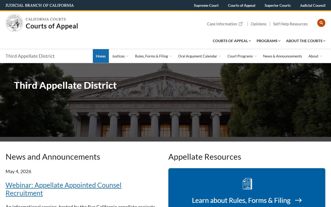 Third District Court of Appeal page for San Joaquin County appeals